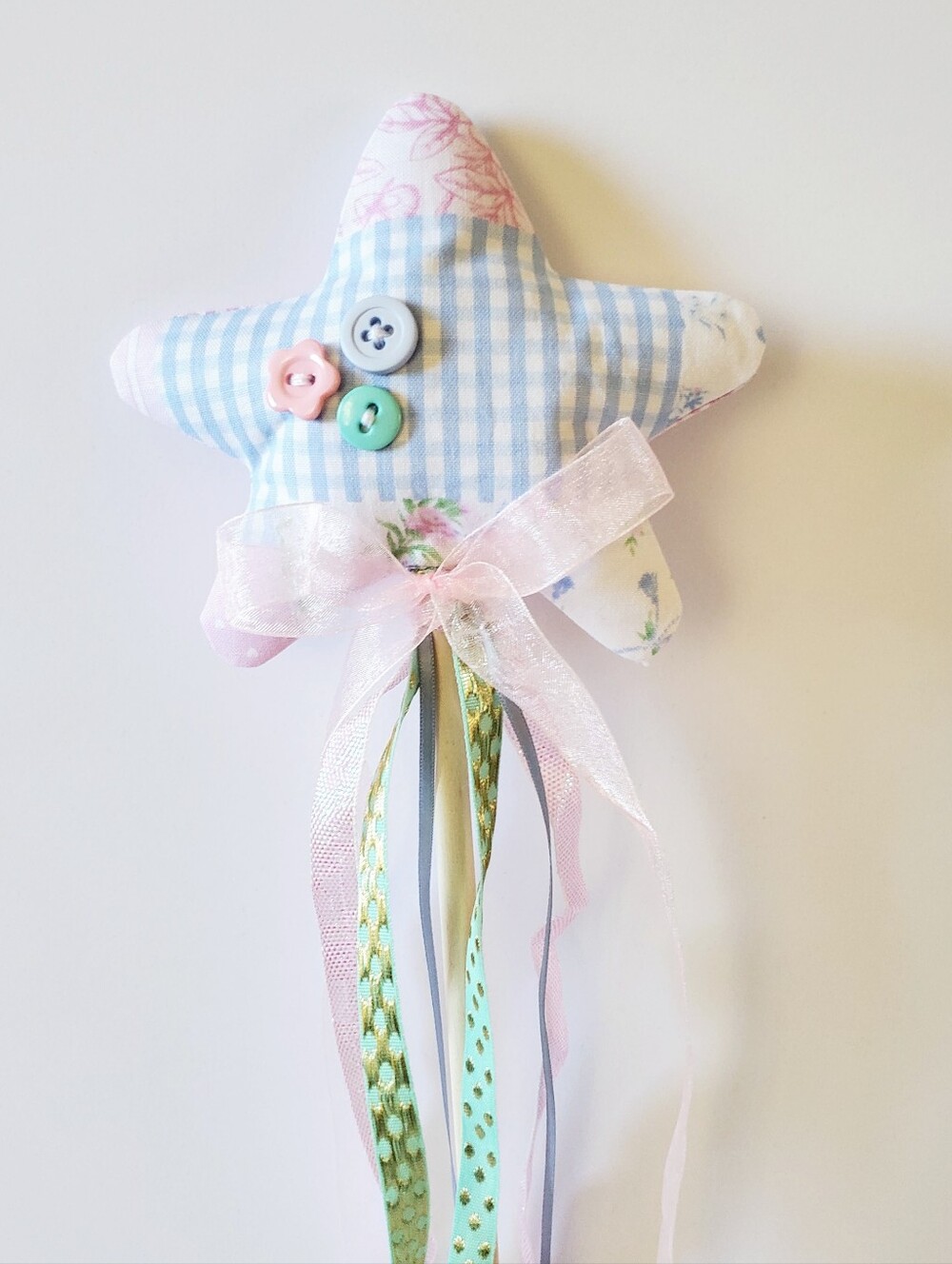 Handmade Fairy Star Ribbon Wand for Kids - Pink & Blue